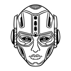 Futuristic Robotic head outline art vector illustration