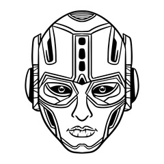 Futuristic Robotic head outline art vector illustration