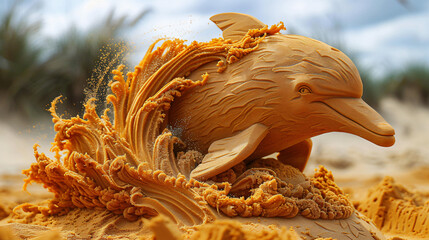 Stunningly beautiful dolphin sand sculpture
