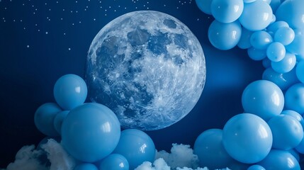 Craft a mesmerizing giant moon backdrop with balloons, set against a deep solid color for a magical event atmosphere