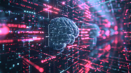 Quantum computer core emanating data streams, silicon brain, AI genesis - obrazy, fototapety, plakaty