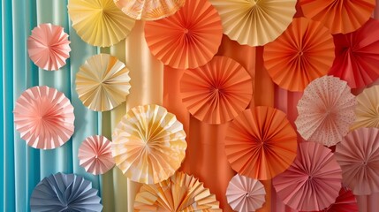 Elegant paper plate curtain backdrop against a solid color, adding texture and depth to any event space