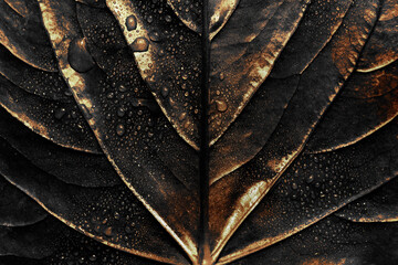 Wet golden alocasia leaf background design resource