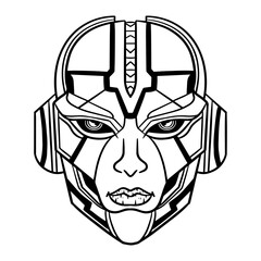 Futuristic Robotic head outline art vector illustration