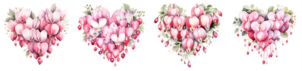 Watercolor bleeding heart clipart isolated on transparent background - obrazy, fototapety, plakaty