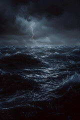 Turbulent Tempest:Raging Waves and Ominous Skies in a Dramatic Seascape - obrazy, fototapety, plakaty