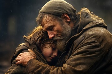 The father figure of any age comforting a loved one in times of need, demonstrating compassion and...