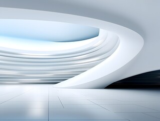 Minimalist Concrete Architecture with Curved Walls and Open Courtyard in a Futuristic Museum Plaza Design