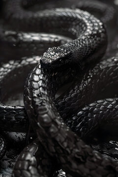Venomous Secrets of the Abyssal Depths Lie Shrouded in Darkness,a Cinematic 3D Render of a Serpent