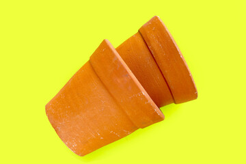 Plant pots on green background.