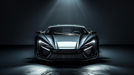 Sleek Black Sports Car Illuminated by Strategic Spotlighting