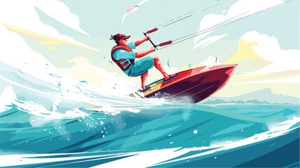 Extreme sea water sport vector illustration. Cartoon - obrazy, fototapety, plakaty