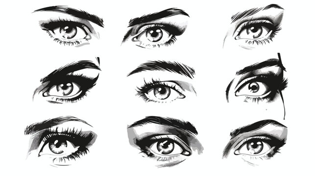 Female woman eyes and brows image collection set