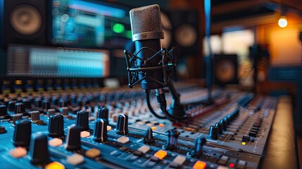 Investigate the evolution of microphone technology in conjunction with digital recording equipment. - obrazy, fototapety, plakaty
