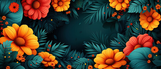 a colorful floral background with orange and green flowers
