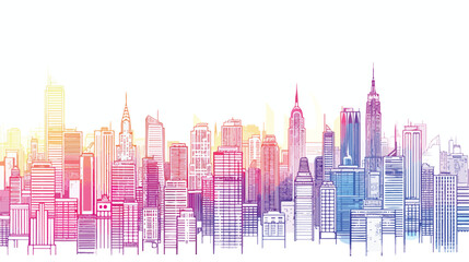 Gradient color line art of modern big city cityscape