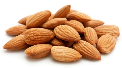 Organic and healthy almond nuts on a white background A vegan snack option