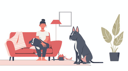Bull Terrier in contemporary apartment lovingly carin