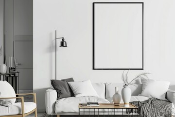 Modern scandinavian interior with poster mockup created with generative ai