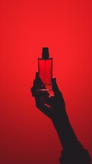 Naklejka premium red bottle of perfume on a red background