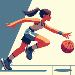 illustration of a female basketball athlete dribbling the ball