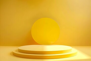 Minimalist D Rendering of Yellow Podium Background Platform for Product Presentation and Studio Scene