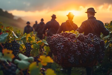Men Carrying a Basket of Grapes. Generative AI