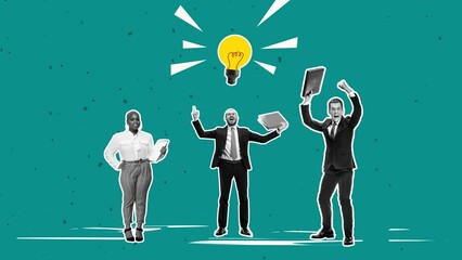 Businesspeople working with creative ideas, reaching professional success, growing skills. Stop motion, animation. Concept of business, teamwork, ambitions, challenges, win, promotion