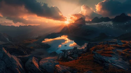 Foto op Canvas beatiful mountain landscape with lakes, sunset and epic nature © Ammar