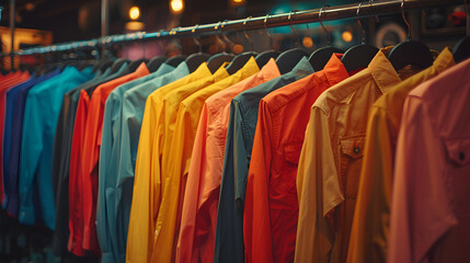 Sportswear jerseys on display at a city market event