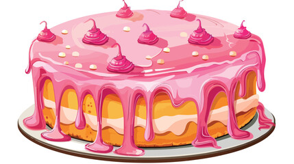 Cake with pink glaze and topping vector illustration