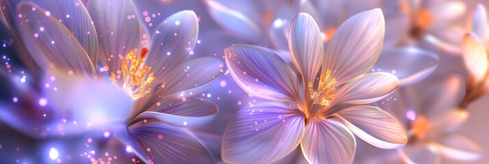 Tender floral white, light purple and yellow glowing shimmering background for romantic wedding services or Women's day or flower shop