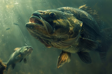 Obraz premium Predatory Fish Hunting in Murky Waters.