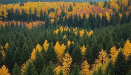 Coniferous forest in autumn day