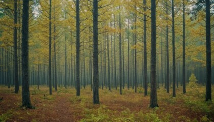 Coniferous forest in autumn day