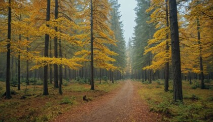 Obraz premium Coniferous forest in autumn day