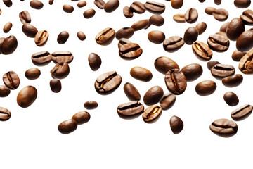 Coffee beans falling on transparent background. Generative ai design.