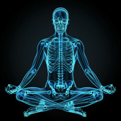 Computer-Generated Image of a Human Skeleton in a Meditative Pose - 786907492