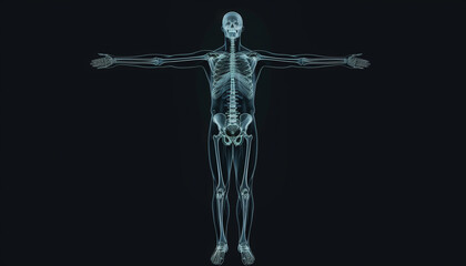Full-Body Human X-ray Illustration Showcasing Detailed Bone Structure