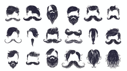 Man hair mustache beards collection. Hipster high