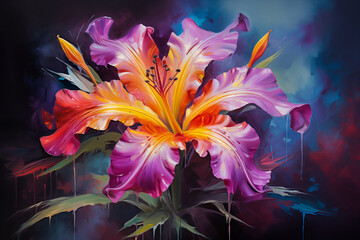 oil painting of a colorful flower with dynamic brush strokes, art design