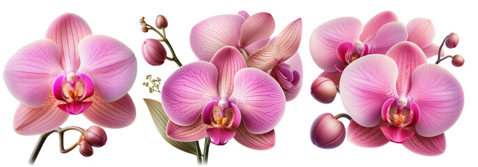Branch pink Orchid іsolated flower on white background.