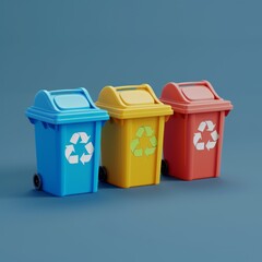 3D waste recycling logo icon, recycle bin logo tree color 3d rendering