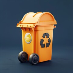 3D waste recycling logo icon, plastic trash can