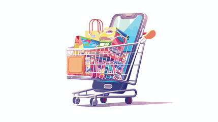 Mobile retail and ecommerce concept. Shopping cart 