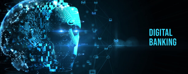 Digital bank. Online banking and transaction concept.  3d illustration