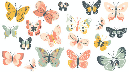 Cartoon butterflies with soft colors are suitable for
