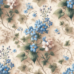 Seamless patterns of forget-me-not flowers. - 786909642