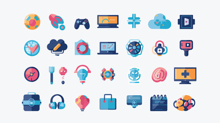 Modern flat icons set of web development video game
