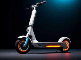 An electric scooter lights up the darkness, casting a futuristic glow on its surroundings